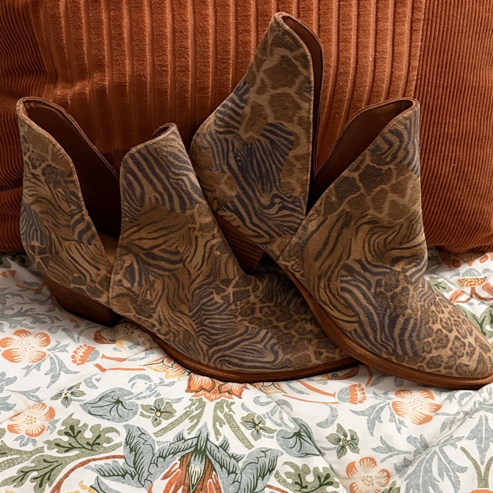 Free People Brown Mixed-Animal Print Cutout Ankle Boots